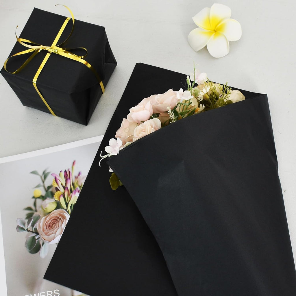 100 Sheets Black Tissue Paper Bulk, Wrapping Tissue Paper for Gift Bags, 14 x 20 Inch Gift Wrap for Halloween