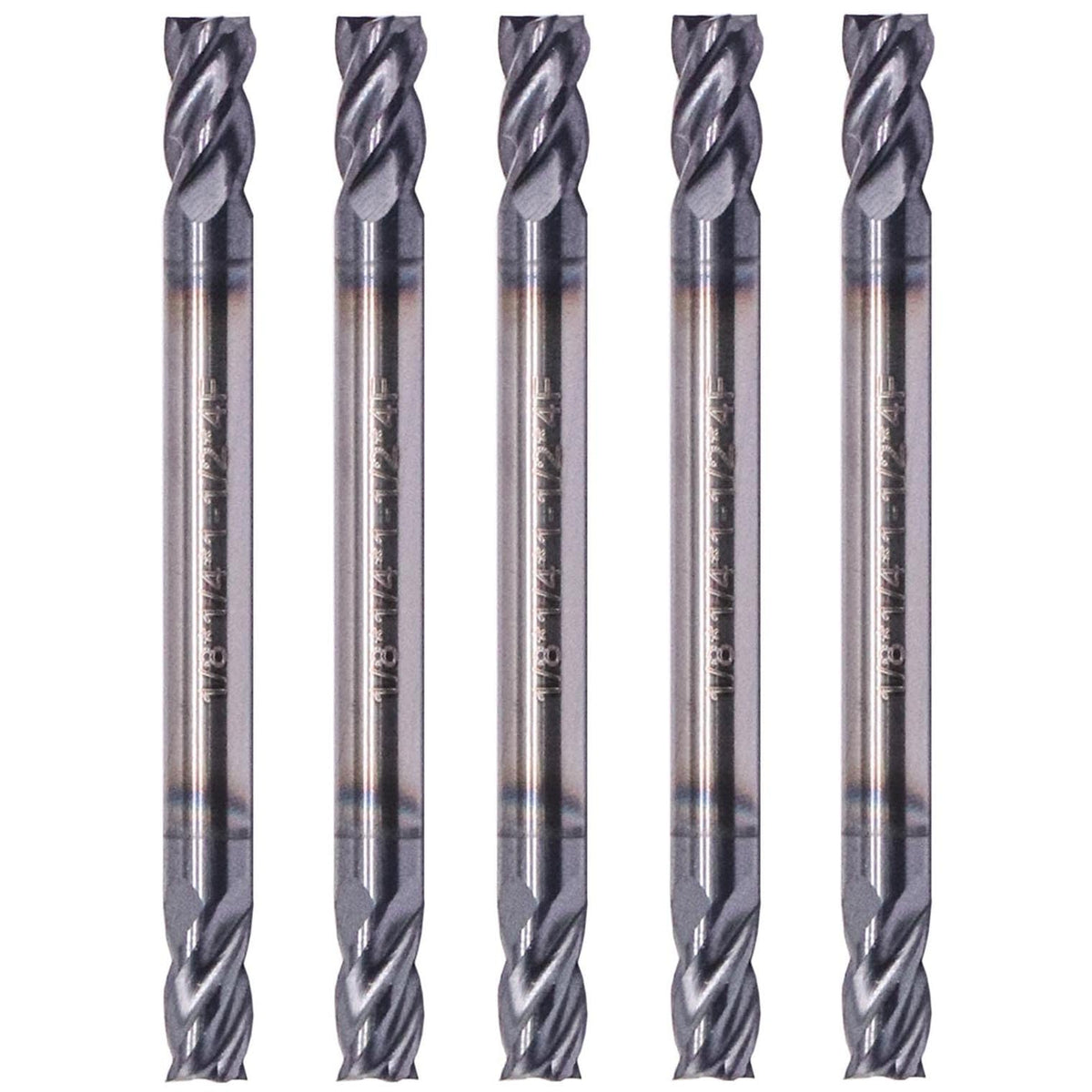 5Pcs 1/8" 4 Flute Solid Carbide Square End Mill, Double End, AlTiN Coated