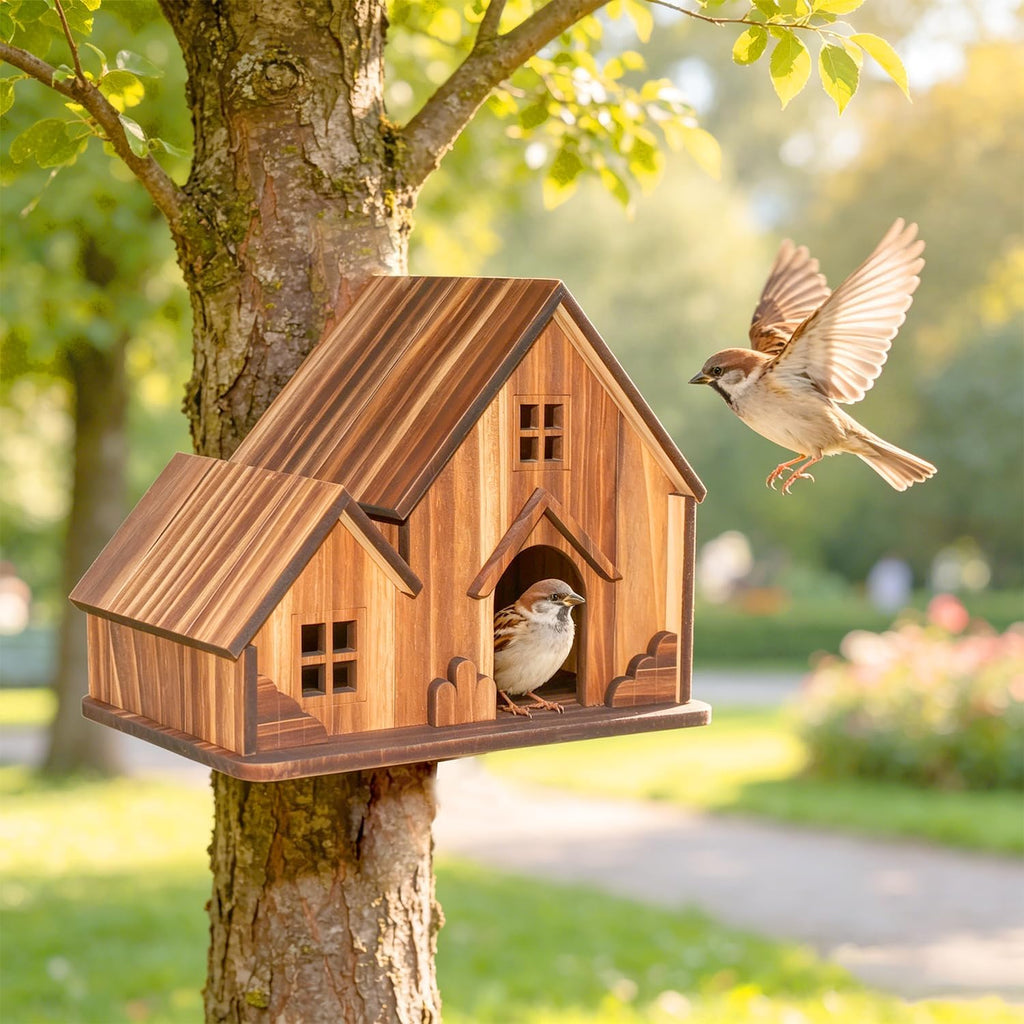 Bird Houses for Outside, Wooden Hanging Birdhouse with Spacious Space, Outdoor Bird Nest for Bluebirds, Finches