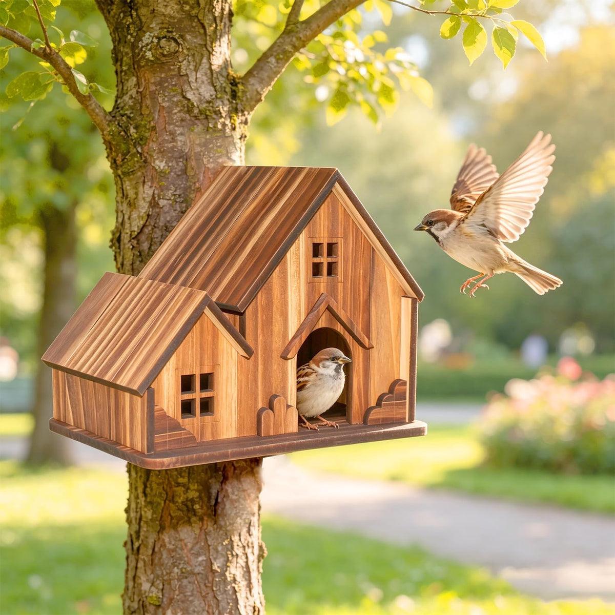 Bird Houses for Outside, Wooden Hanging Birdhouse with Spacious Space, Outdoor Bird Nest for Bluebirds, Finches