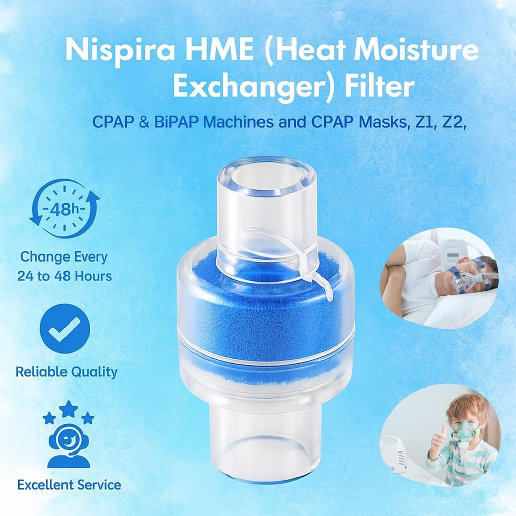 6 Nispira HME Heat Moisture Exchanger Filter in-Line Humidification Solution Unit for CPAP biPAP Machine & Mask, Z1