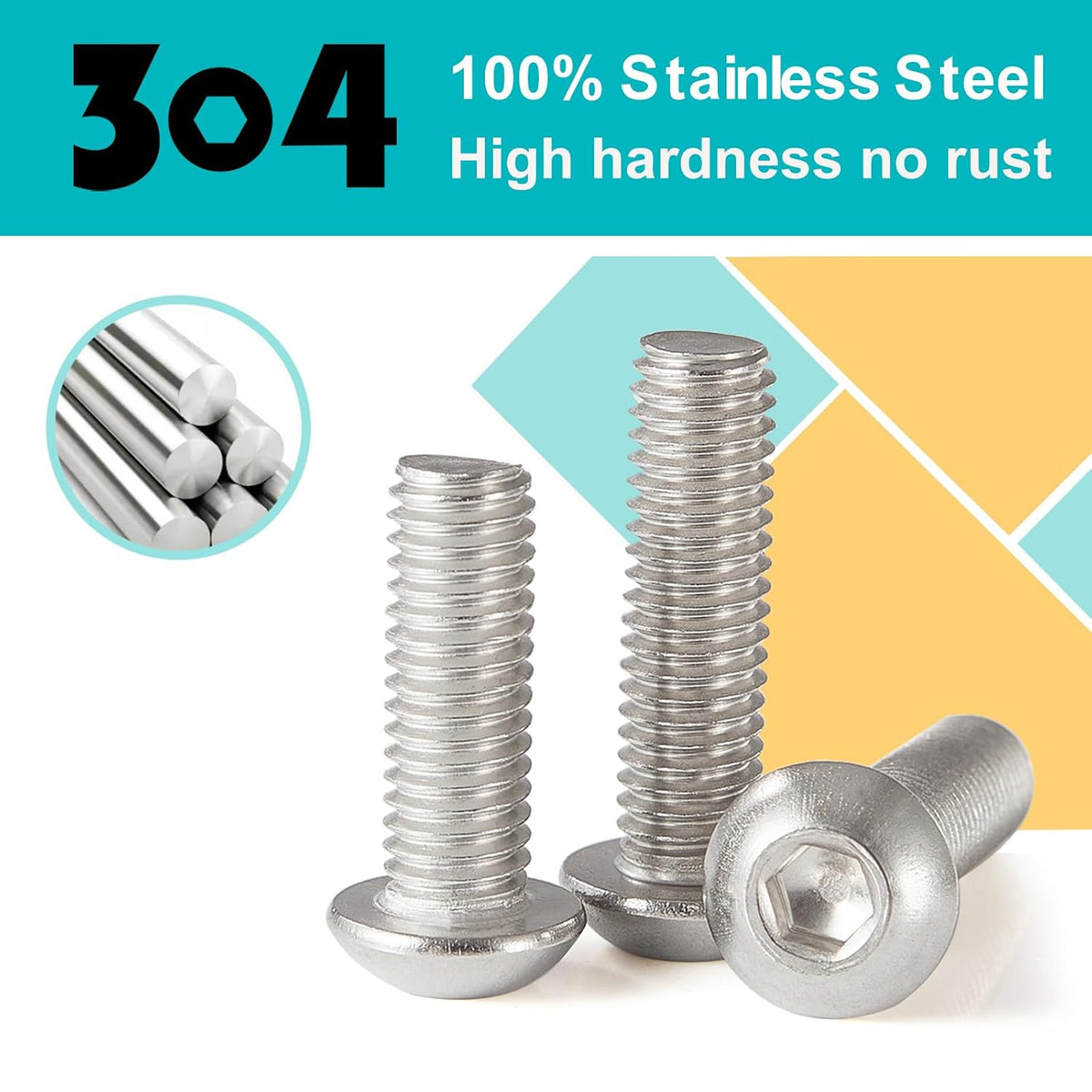 #10-32 x 1-1/4" Button Head Socket Cap Screws Bolts, Stainless Steel 18-8 (304), Metric Allen Hex Drive, Fully Threaded, Bright Finish, 30 PCS