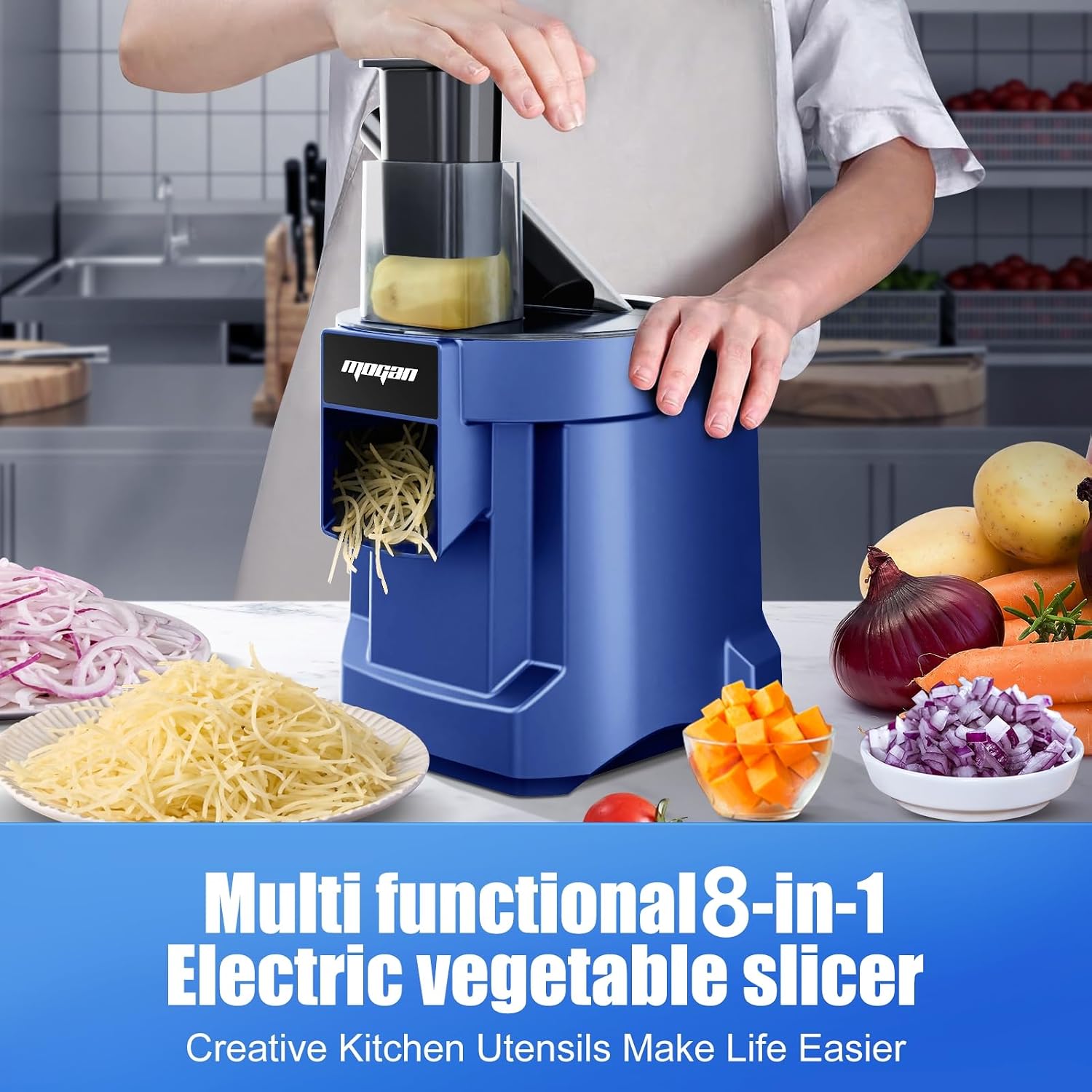 8-In-1 Electric Vegetable Cutter, Commercial Vegetable Dicer Slicer | 100W Veggie Food Processor for Home Kitchen
