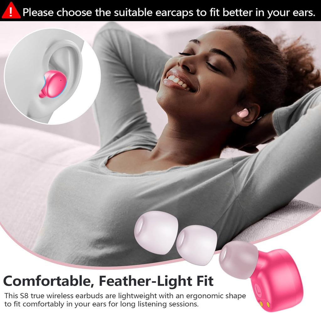 S8 Mini Wireless Earbuds Bluetooth 5.3 in Ear Light-Weight Headphones,60Hrs Playtime Ear Buds with Charging