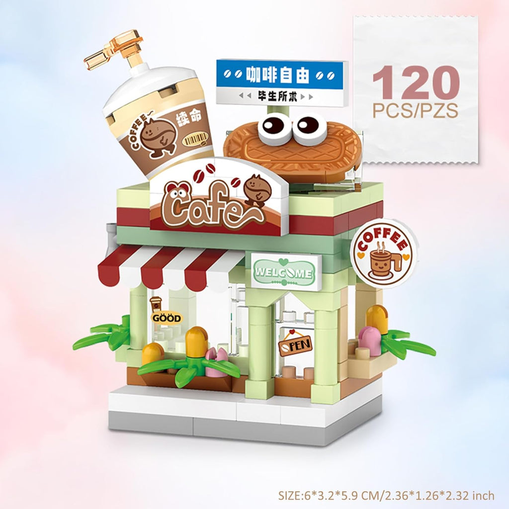 4 PCS Mini City Shop Street View Building Blocks Set,Simulation Architecture Collection Particle Construction
