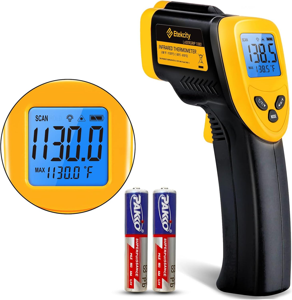 Infrared Thermometer Laser Temperature Gun, -58°F~1130°F
