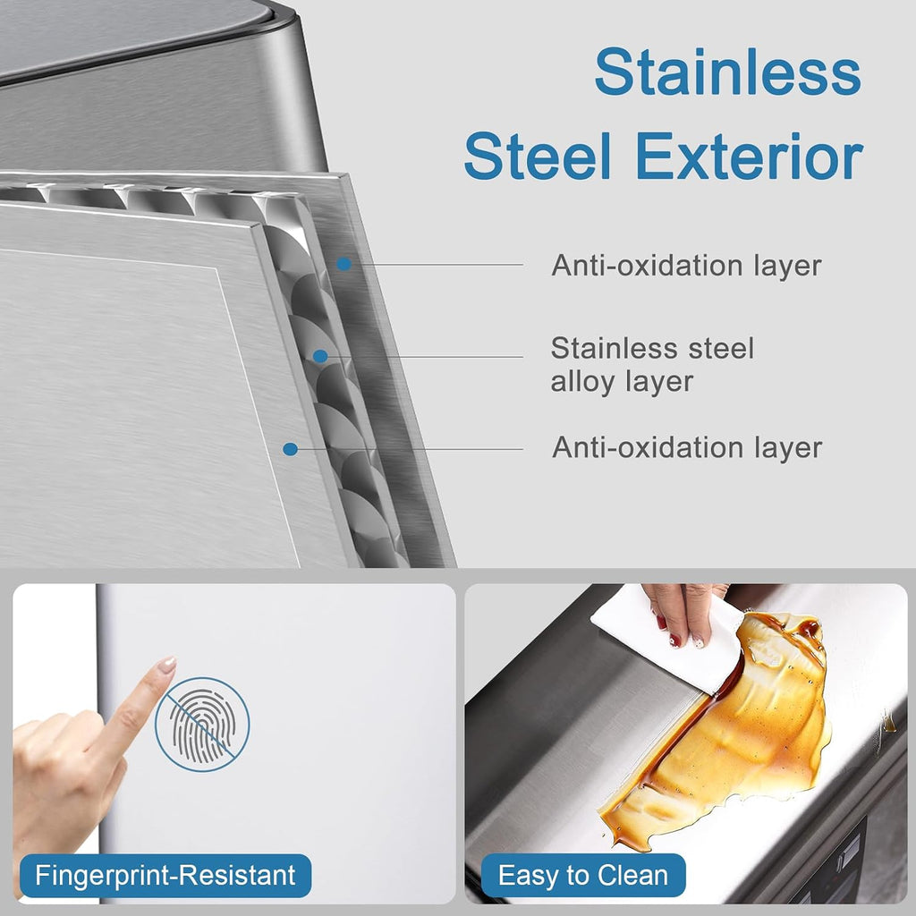 50 Liter / 13.2 Gallon Rectangular Kitchen Trash Can, Brushed Stainless Steel Finish Motion Sensor Trash Can