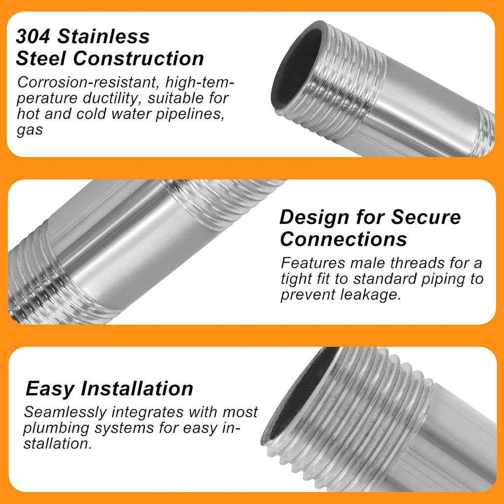 Murtenze 1/2" NPT X 1/2" NPT Male Threaded Stainless Steel Nipple