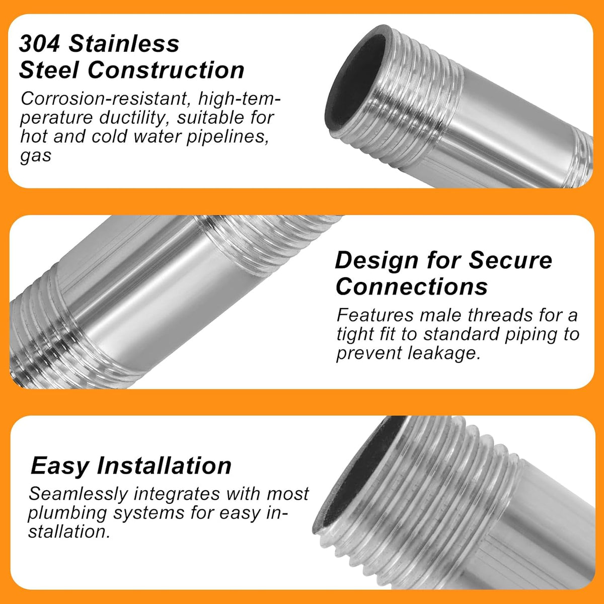 Murtenze 1/2" NPT X 1/2" NPT Male Threaded Stainless Steel Nipple