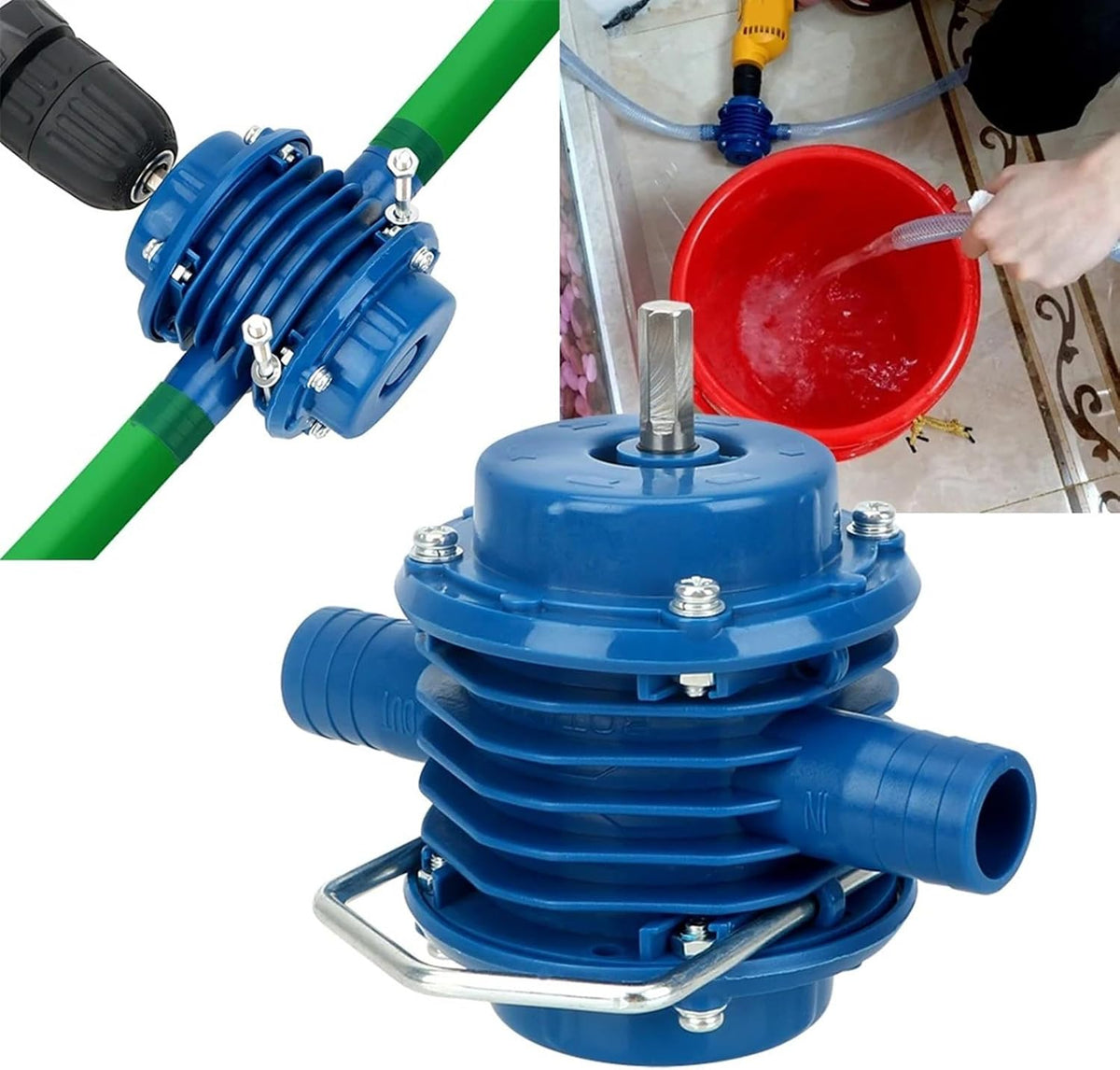 Hand Drill Water Transfer Pump with Startup Assist Design, Compact Size and Hose Ports for Everyday Water Transfer