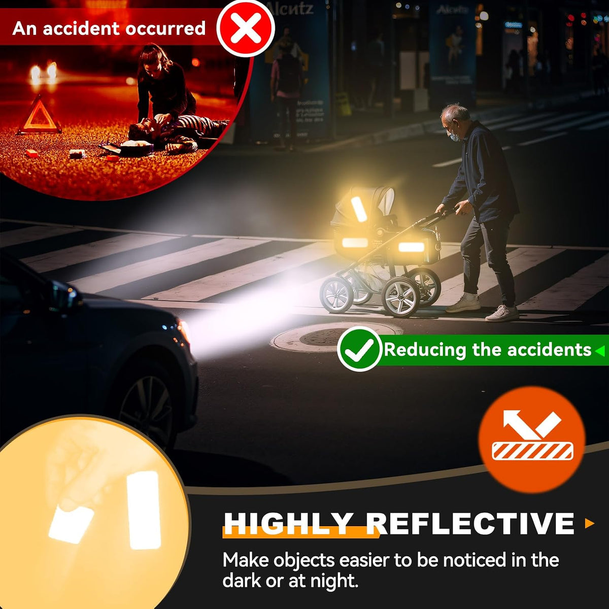 20 Pcs Super Reflection Reflective Stickers, Safety Reflective Tape for Car Bike Mailbox Helmet, Black Conspicuity