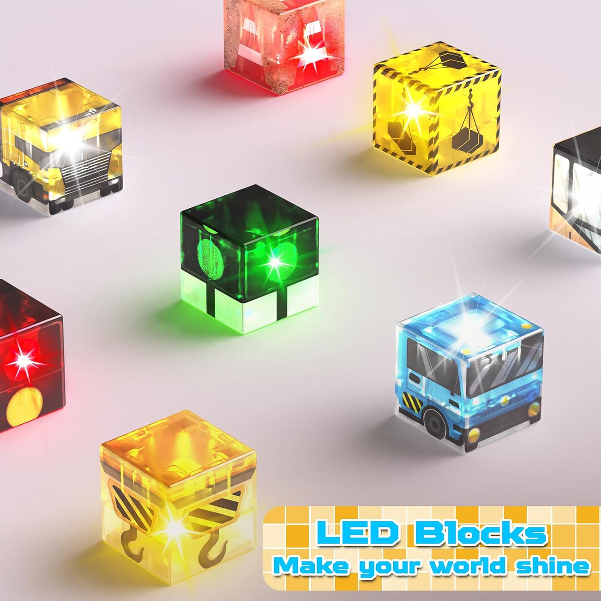 200PCS Light Up Magnetic Blocks - Magnet Building Blocks, Stacking Magent Cubes Construction Theme, STEM Montessori