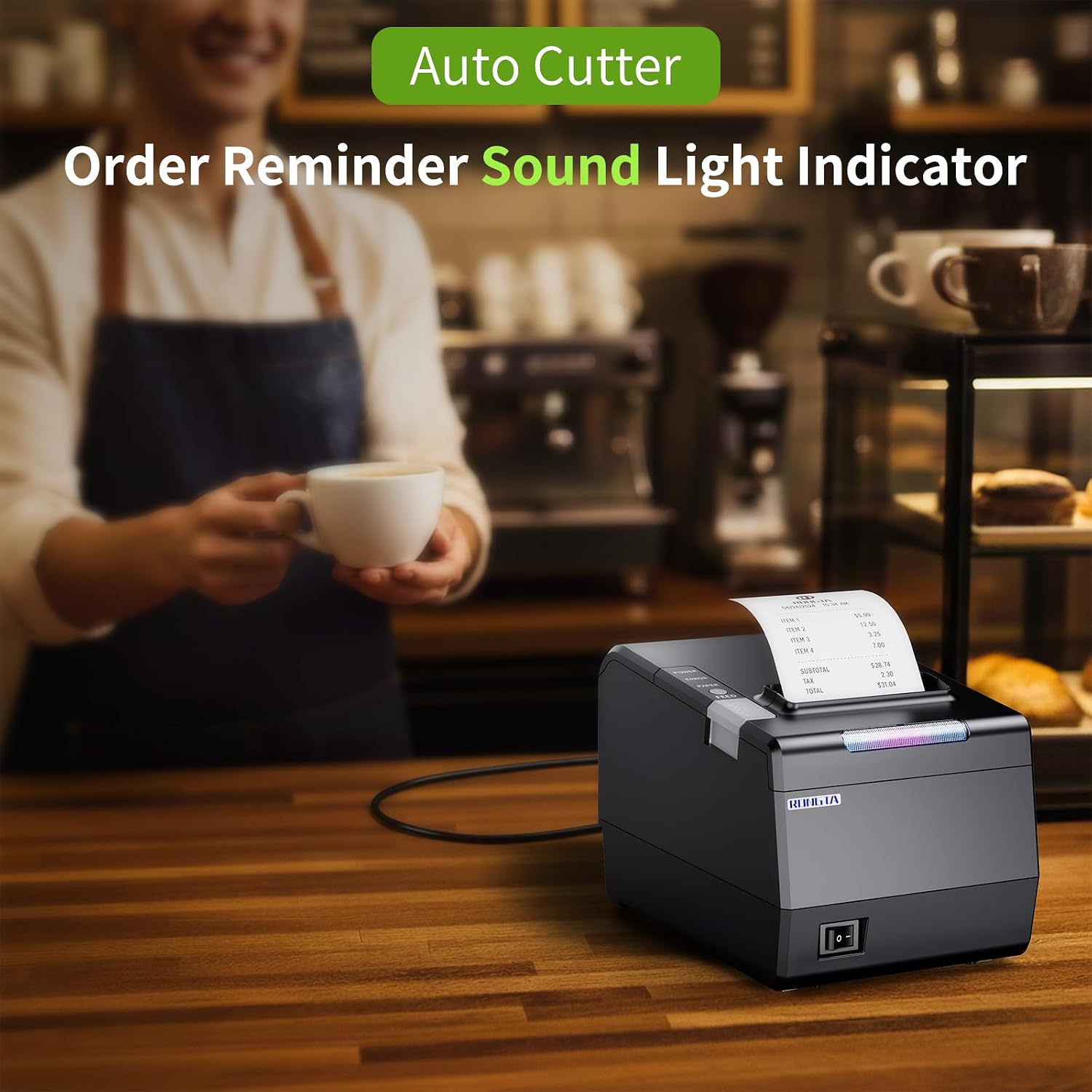 POS Printer, 80mm Thermal Receipt Printer, Restaurant Kitchen Printer with Auto Cutter, USB Serial Ethernet