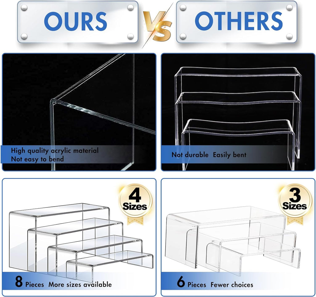 Acrylic Risers Display Stands, Acrylic Stands for Display 8Pcs 2Set | Clear Acrylic Display Risers,Display Shelf for