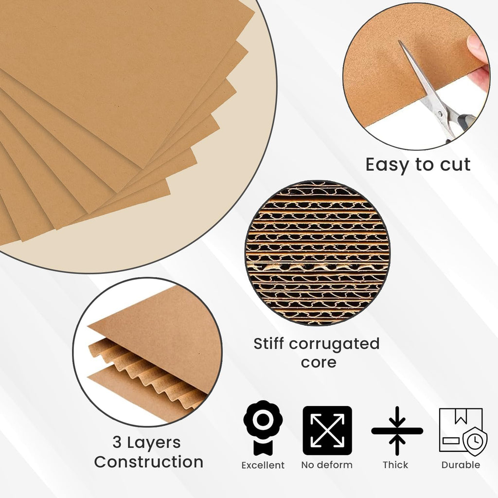 Kraft Corrugated Cardboard Sheets, 13x13 Inch, B Flute, 100 Count