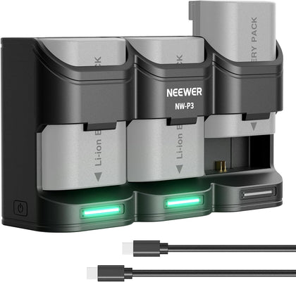 BASICS 3 Channel USB Camera Battery Charger for LP-E6 LP-E6N LP-E6NH LP-E6P, 36W PD Fast Charging Fully Charges 3