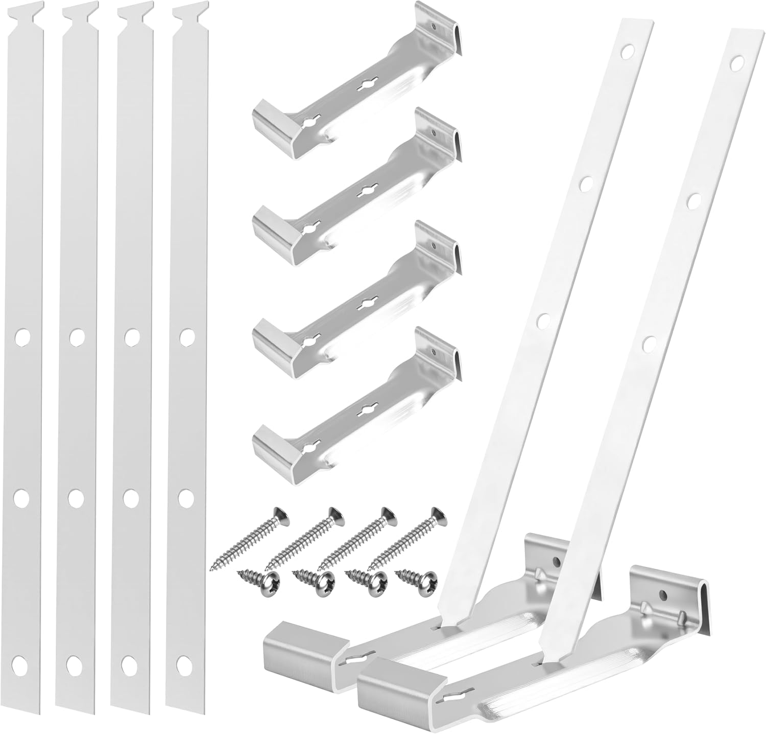 15 Sets 5 Inch Aluminum Gutter Hangers with 9.5 Inch Straps and Rust-Resistant Screws, Gutter Brackets for Eavesless