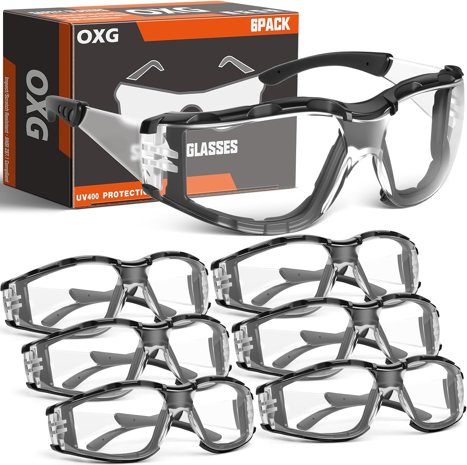 Safety Glasses for Men, ANSI Z87.1 Anti-Fog Impact Resistant Protective Eyewear, Foam Gasket, UV Protection