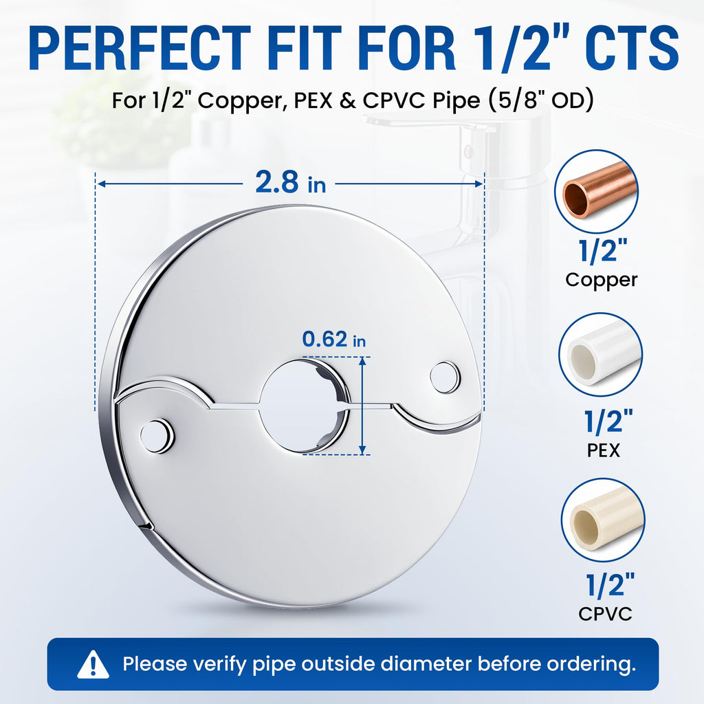 6 Pack 1/2Inch CTS(5/8" OD)E3755 Hinged Split Escutcheons, Pipe Cover Plate