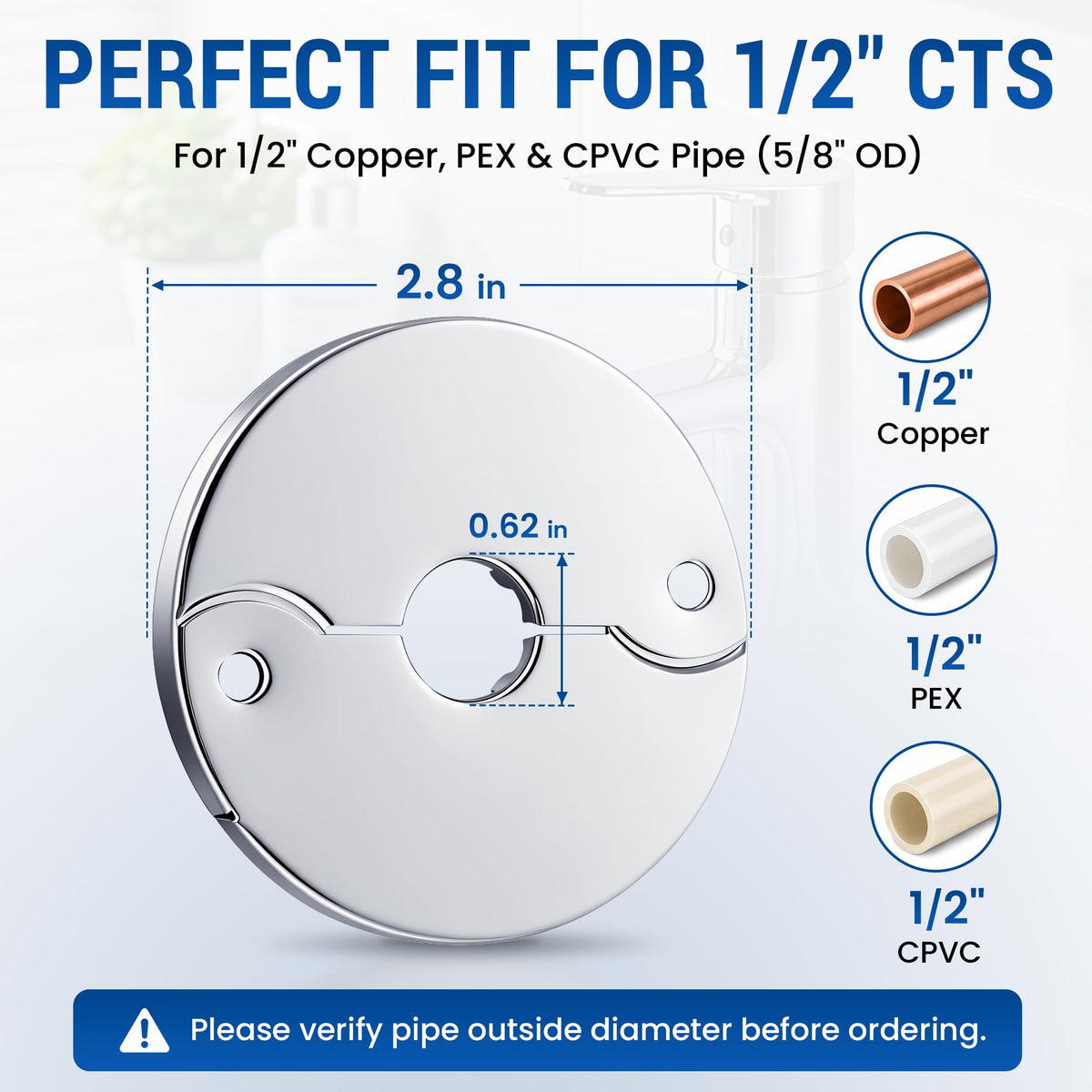 6 Pack 1/2Inch CTS(5/8" OD)E3755 Hinged Split Escutcheons, Pipe Cover Plate