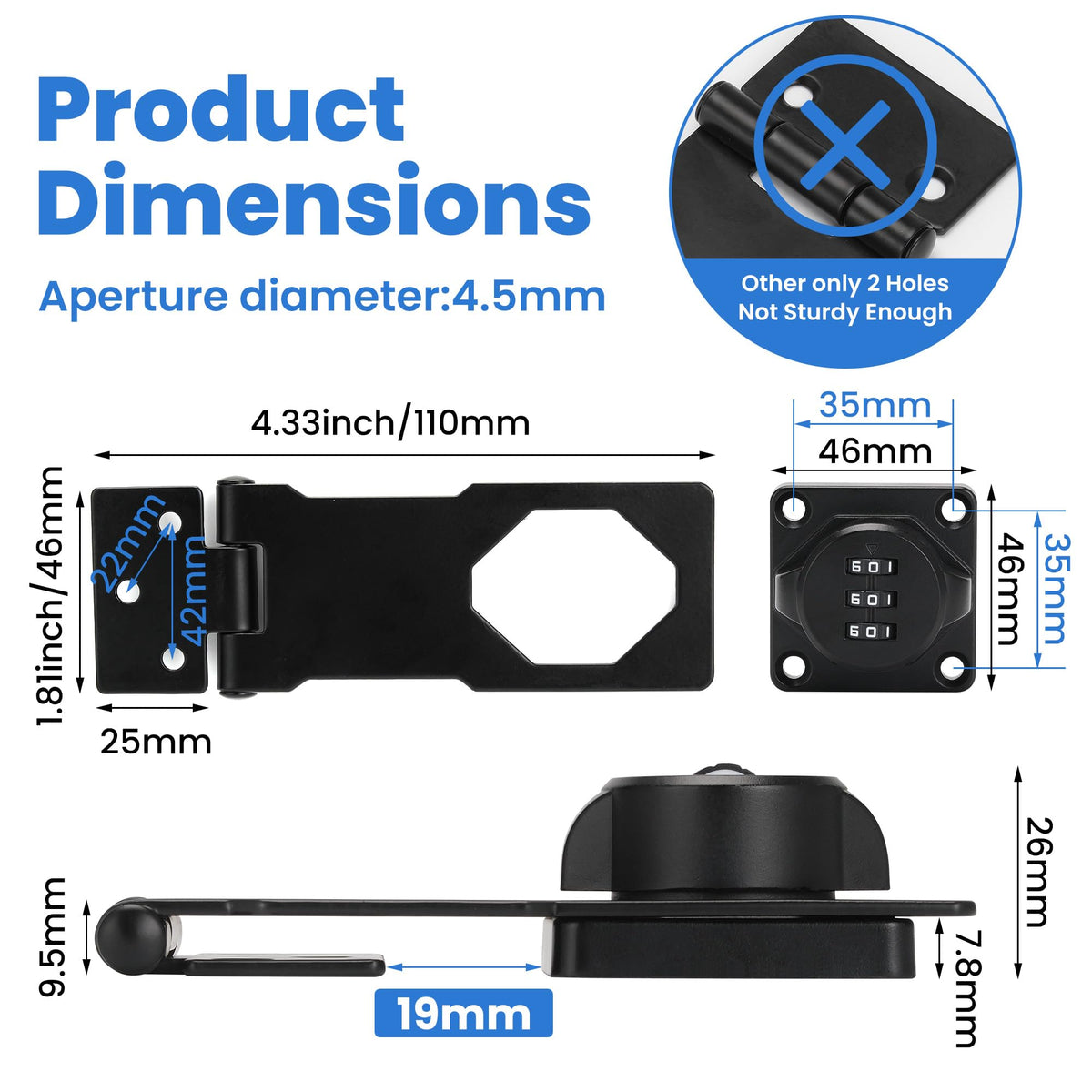 Keyless Cabinet Lock with Combination Code - 3-Digit Password