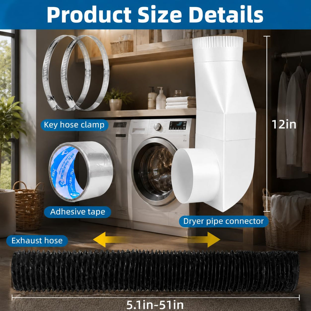 Periscope Dryer Vent Kit With 90° Elbow Straight Out Design,Adjustable15-66