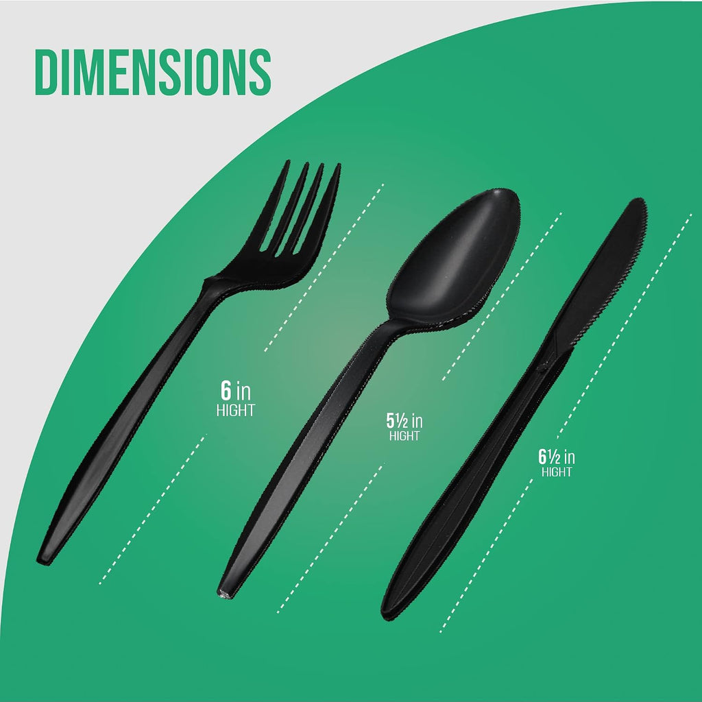 1,000 Plastic Disposable Cutlery Bulk Variety Pack Black Medium Weight