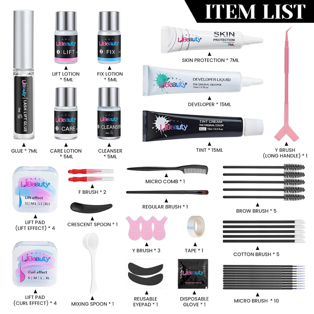 Lash Lift and Color Kit Black, 4-in-1 Eyelash Perm and Brow Lamination Set with 15ml Large Volume Black Cream, DIY