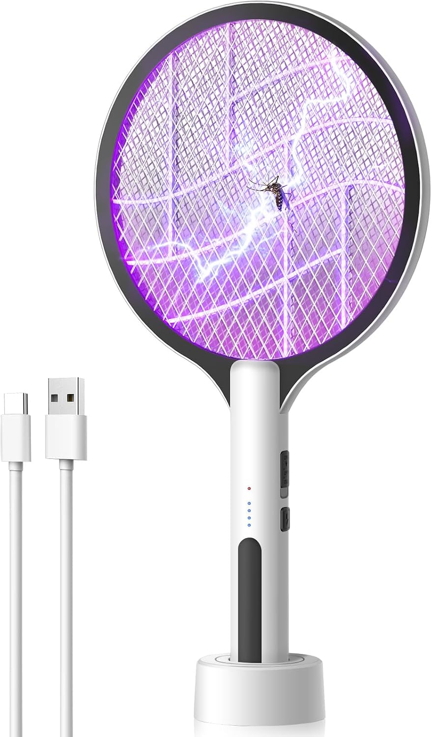 Electric Fly Swatter 4500V Bug Zapper Racket, 2 in 1 Handheld Fly Zapper & Purple Mosquito Killer Rechargeable and