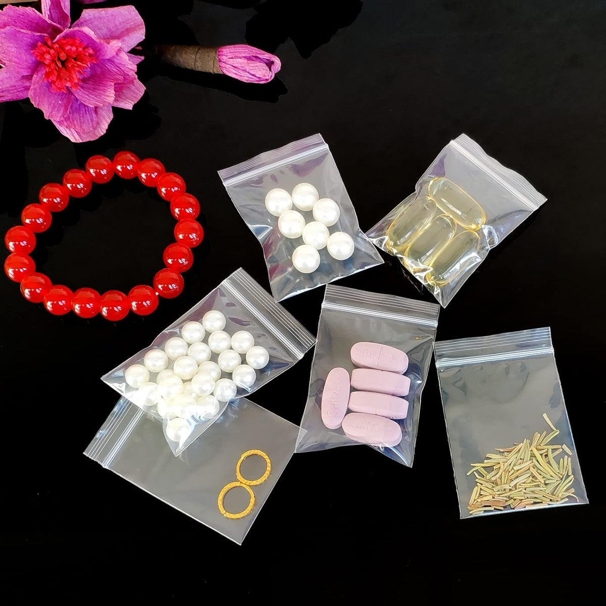 Small Plastic Bags 1" x 2" 500pcs for Tiny Items Storage & Packaging
