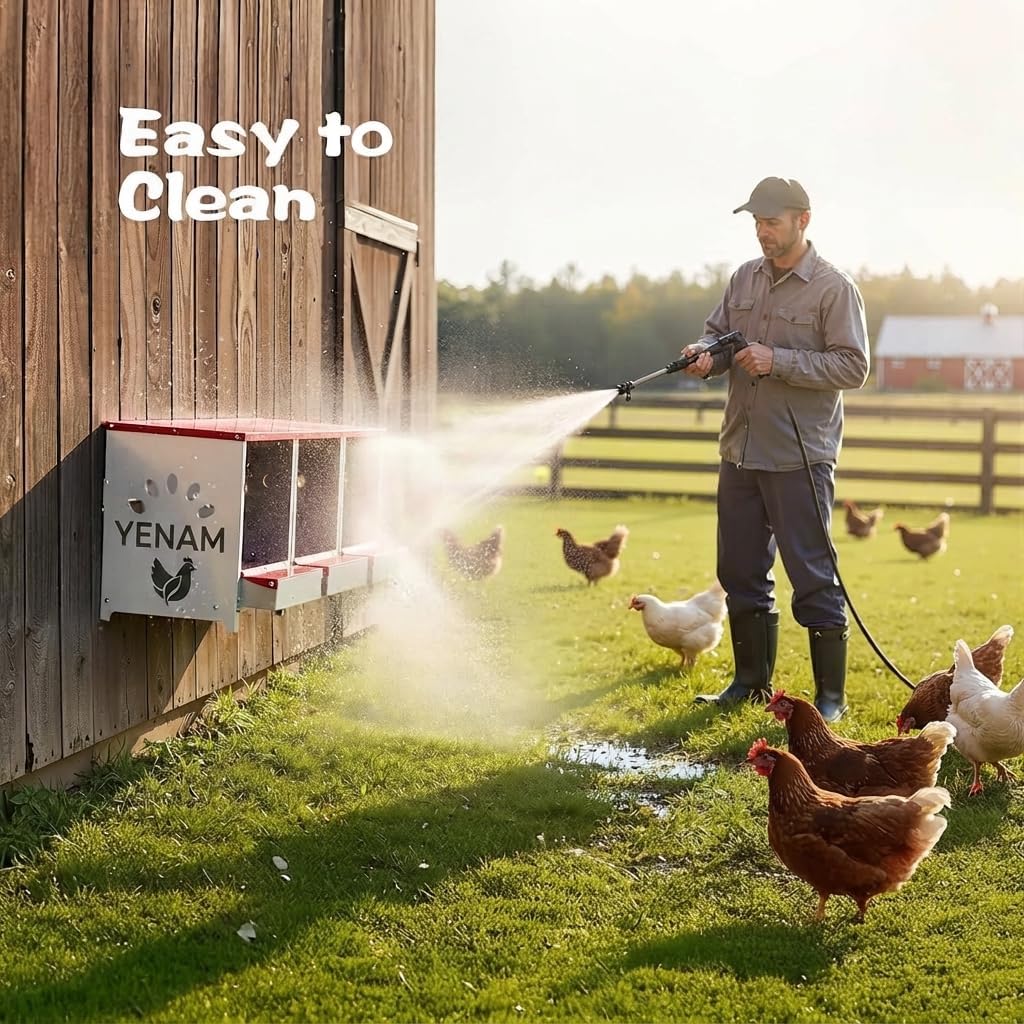 Chicken Nesting Boxes 3 Hole, Large Metal Hen Laying Box with Swing Perch