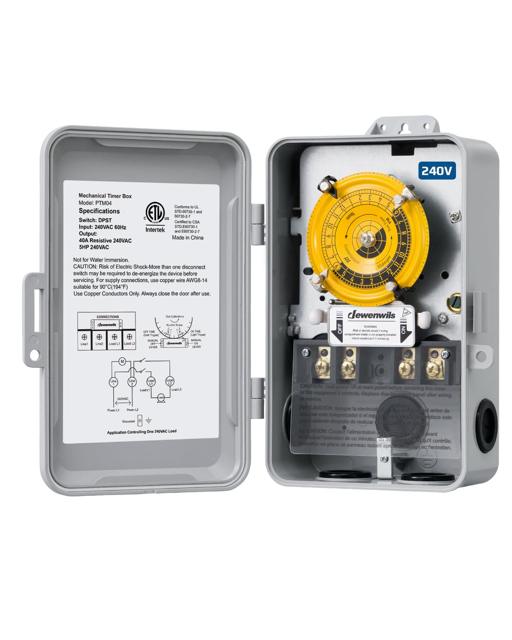 DEWENWILS 24-Hour Mechanical Timer Switch - 208-277VAC DPST, 5HP 40A
