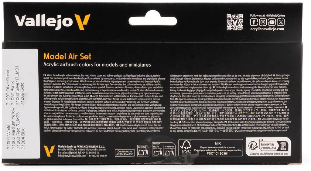 Model Air Basic Colors | Acrylic Paint Set | Pre Thinned Airbrush Ready Formula | 8 Basic Shades | Non-Toxic Water