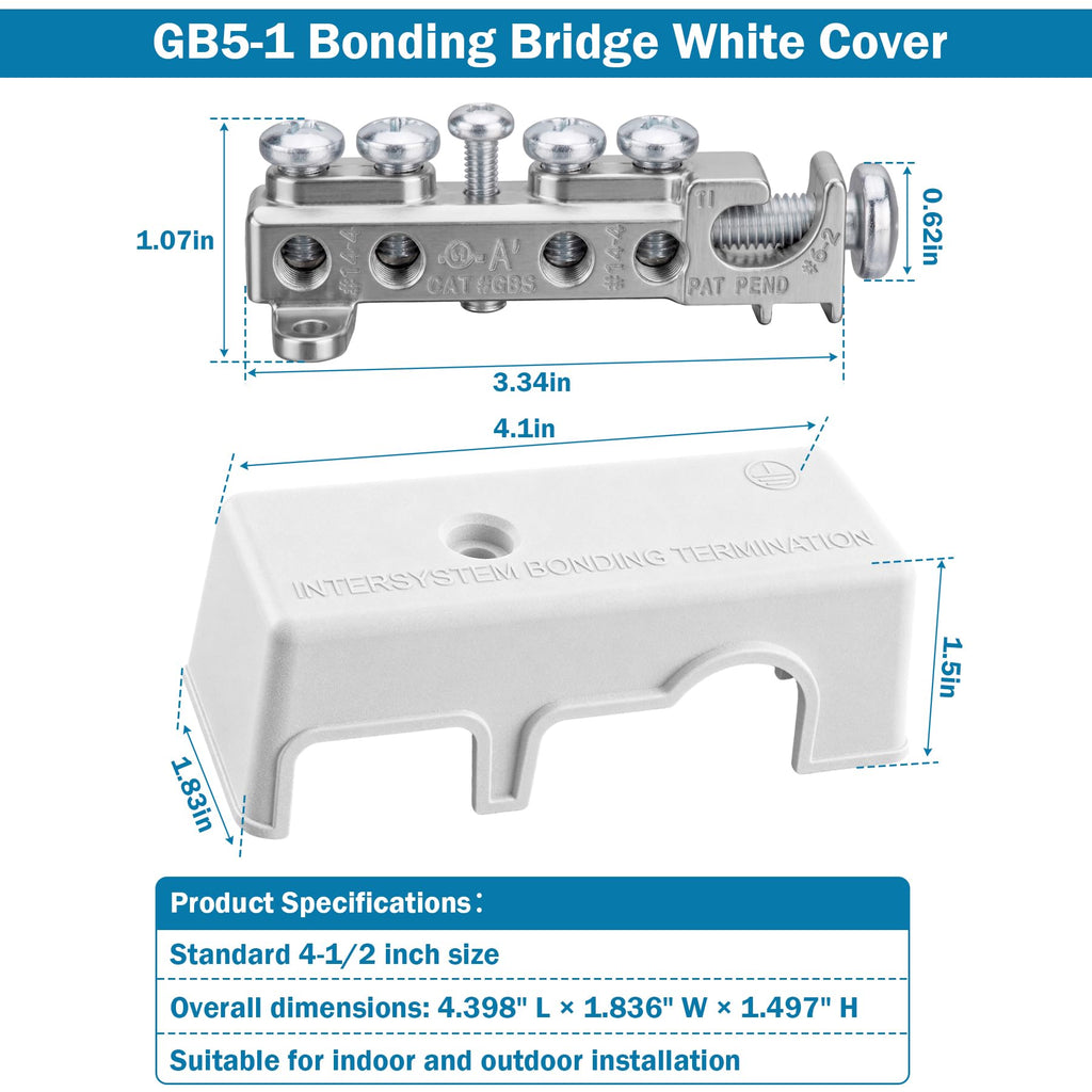 GB5-1 4-1/2 Inch Intersystem Grounding Bridge with White Plastic Cover