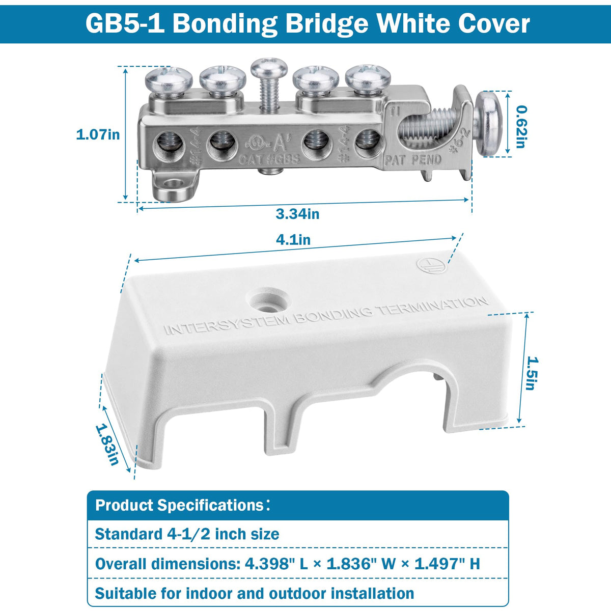 GB5-1 4-1/2 Inch Intersystem Grounding Bridge with White Plastic Cover