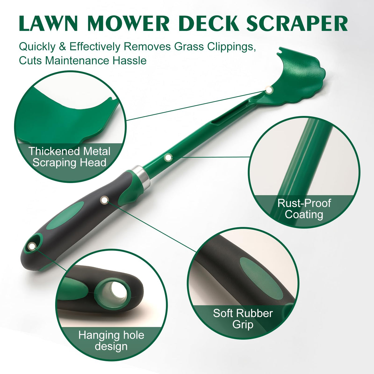 Kivan Base Mower Deck Scraper with Ergonomic Long Handle - Efficient Mower Deck Cleaning Tool for Lawnmower Maintenance(Green)