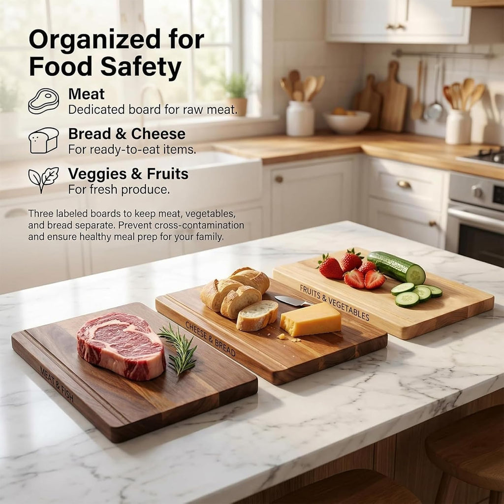 Book Cutting Board Set - Food Safe, Non-Slip Chopping Boards for Kitchen Organization and Stylish Serving,Acacia Wood