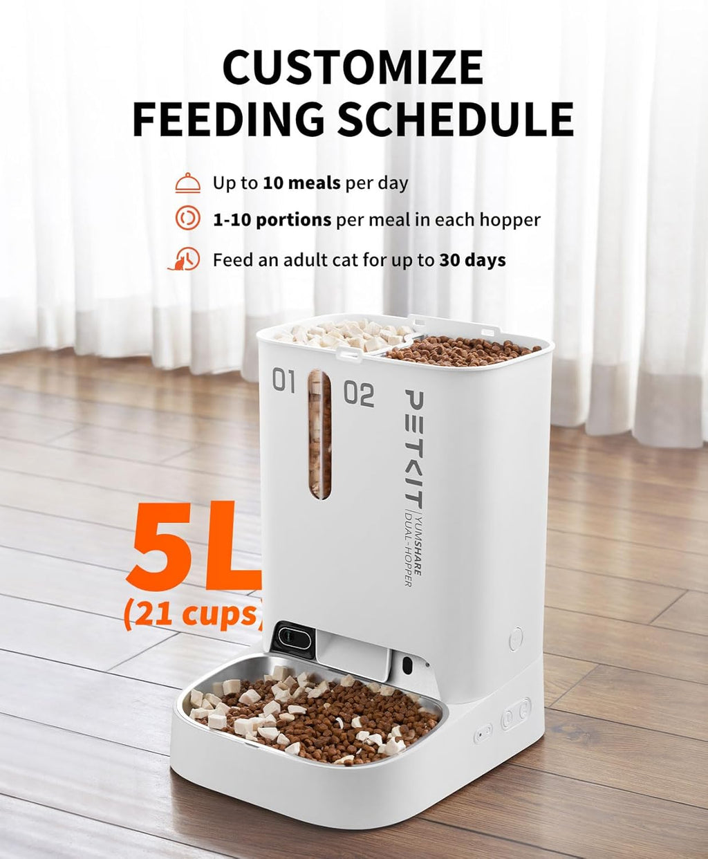 Automatic Cat Dog Feeder with Camera, AI-Powered Motion Capturing, 1080P HD Video with Night Vision, 2.4G WiFi Pet