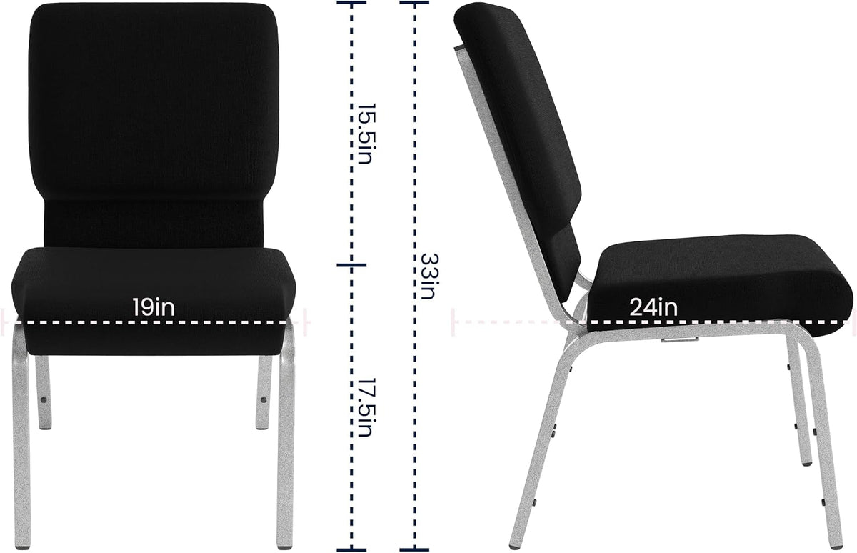 4 Pack HERCULES Series 18.5''W Stacking Church Chair in Black Fabric - Silver Vein Frame