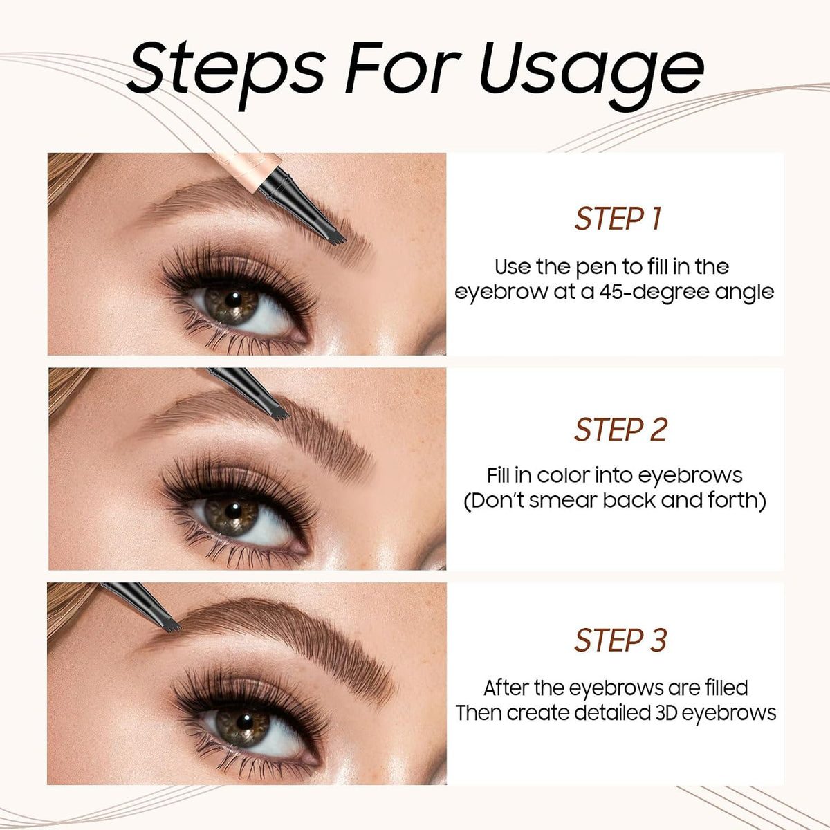 Microblading Eyebrow Pen with 4 Micro-Fork Tip Waterproof Light Brown