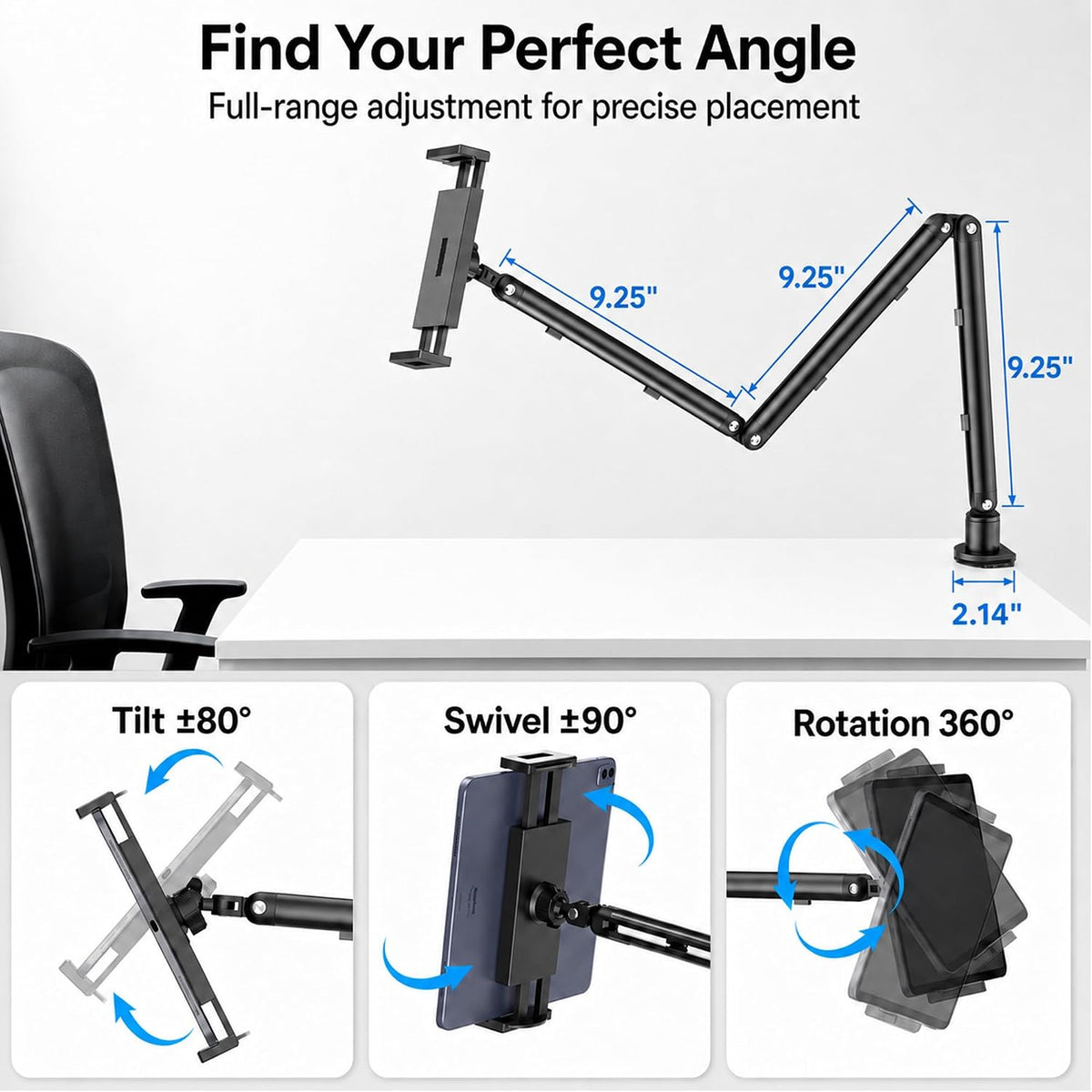iPad Holder for Desk, Adjustable Tablet Arm iPad Desk Mount with C-Clamp
