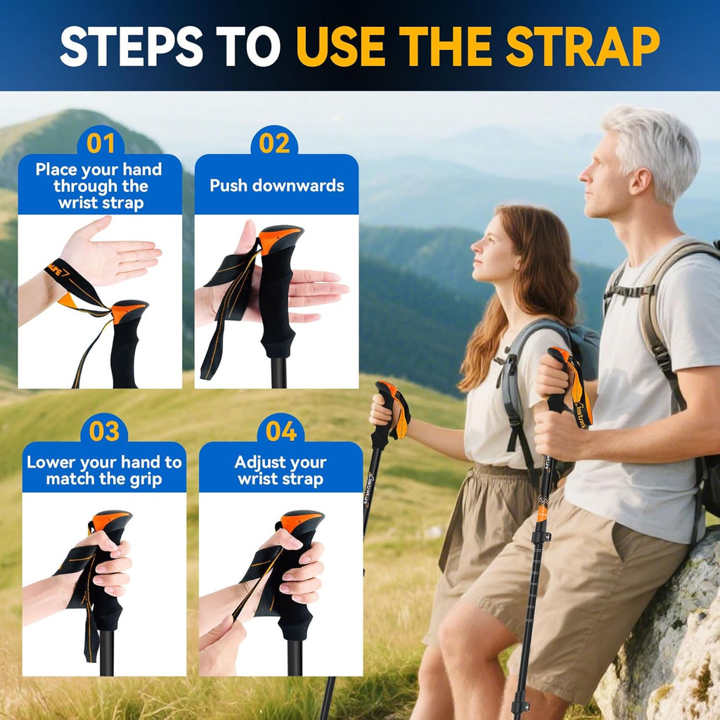 2 Pack Trekking Poles for Hiking, Lightweight Walking Sticks | Aluminum, Adjustable, Telescopic, Lightweight