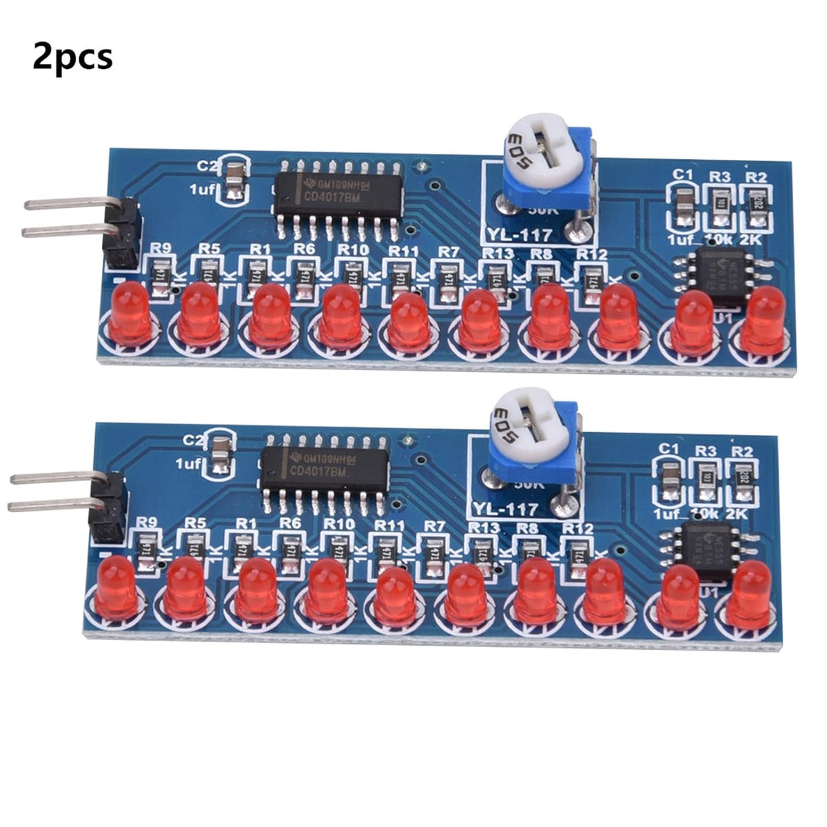 2 Pcs NE555 + CD4017 Water Flowing Light Module, Soldering Practice Kit LED Chaser, DIY Kit Electronic Circuit LED Running Light