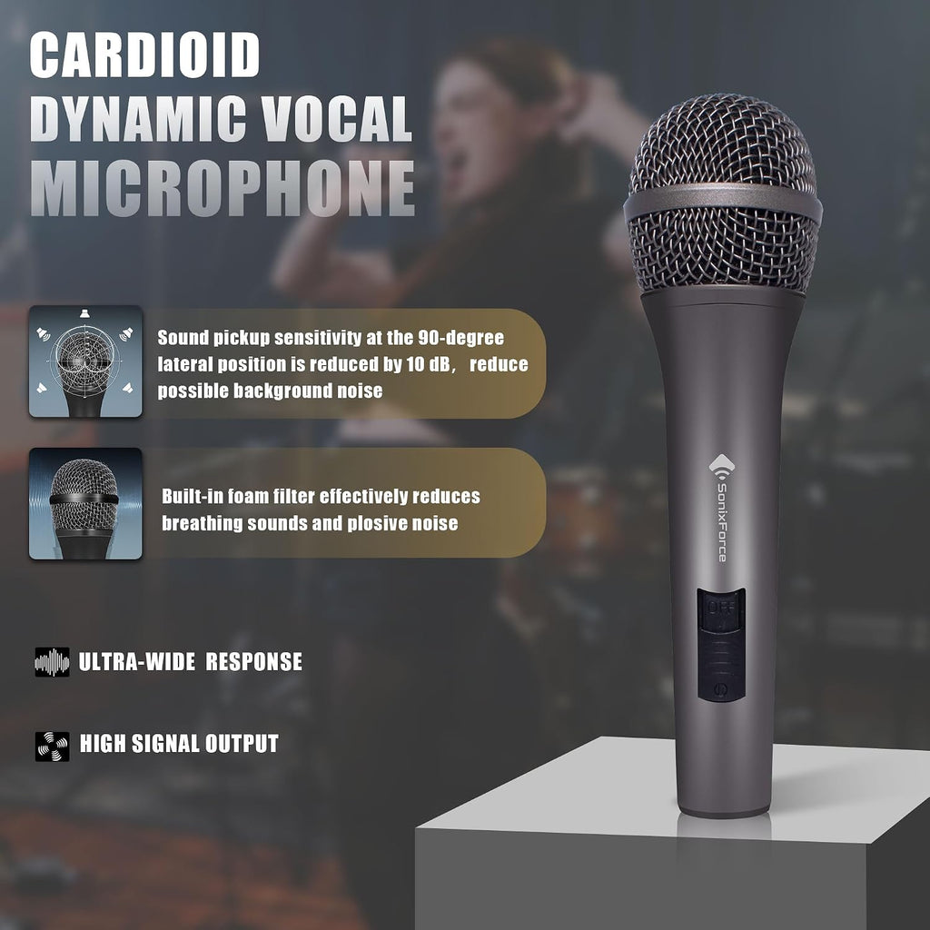 Professional Dynamic Microphone for Singing Karaoke Microphone with 16ft XLR to 1/4'' Audio Cable, Vocal Handheld Mic