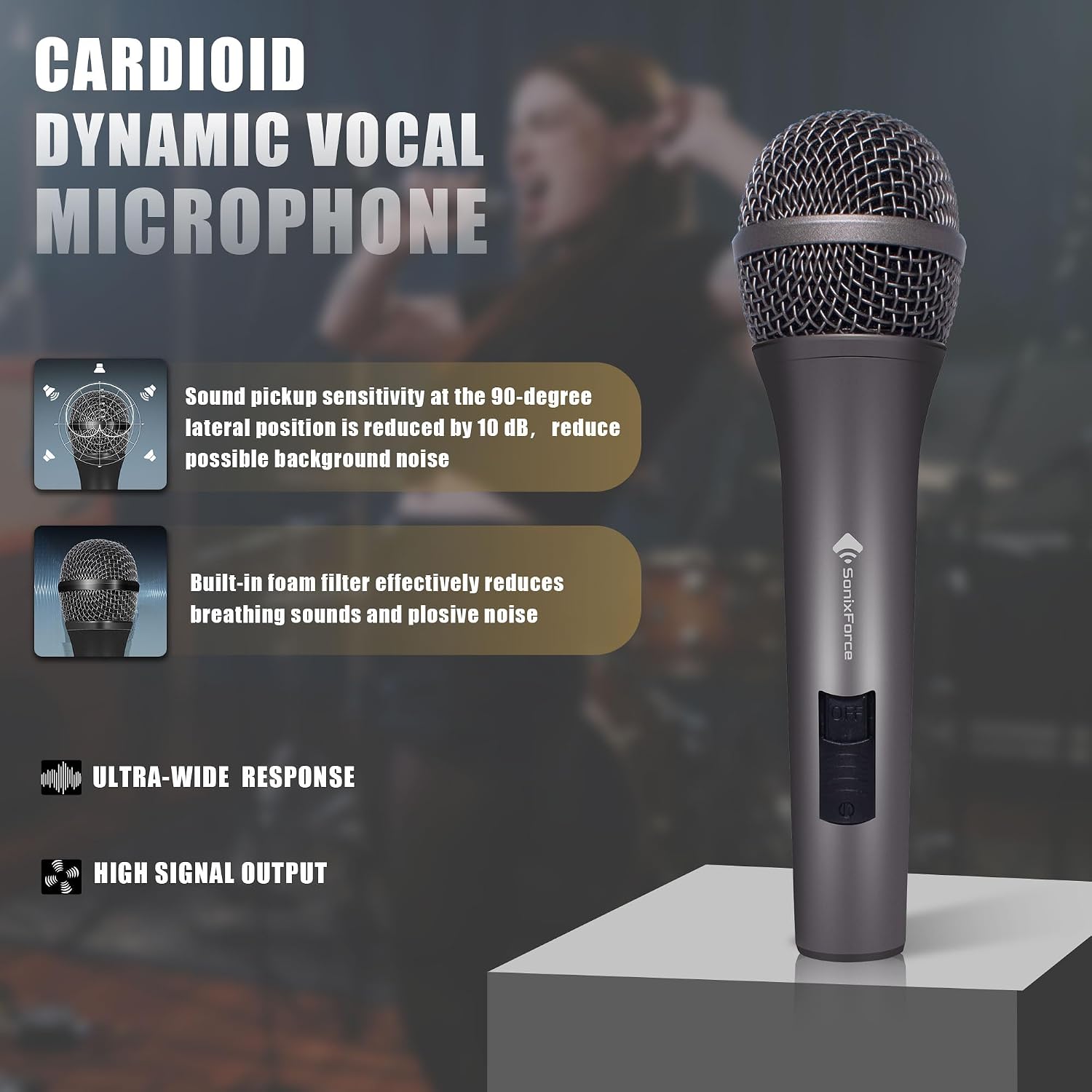 Professional Dynamic Microphone for Singing Karaoke Microphone with 16ft XLR to 1/4'' Audio Cable, Vocal Handheld Mic