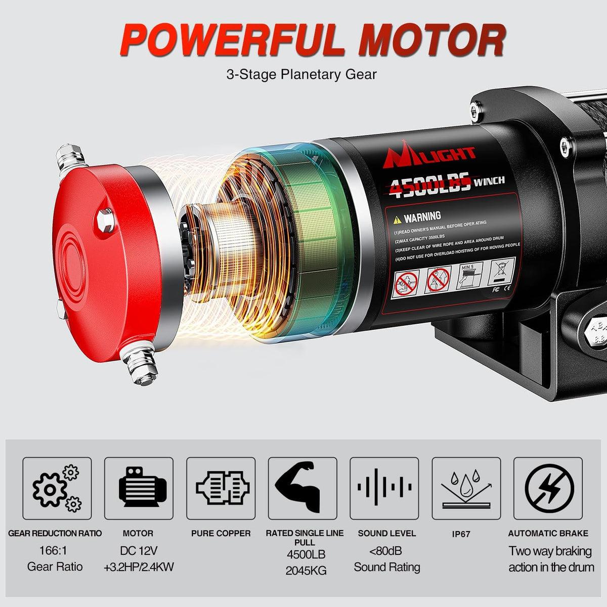 ATV UTV Electric Winch 12V 4500 lb w Synthetic Rope Remote Control