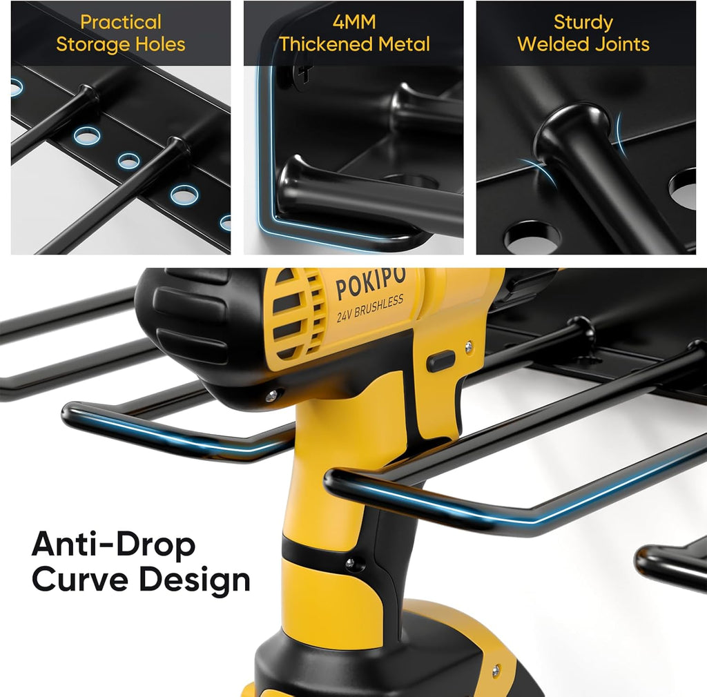 Power Tool Organizer, 4 Drill Holder Wall Mount, Heavy Duty Garage Tool Organizer and Storage, Suitable Tool Rack for