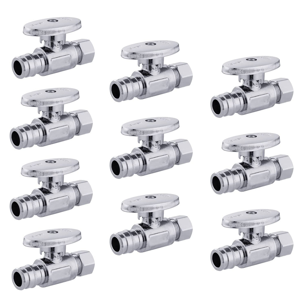 10Pcs EFIELD Straight Stop Valve,1/2"PEX-A x3/8"OD Comp(VALVE101-10)