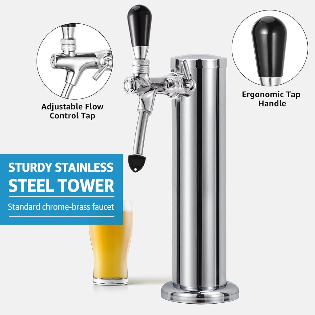 Adjustable Kegerator Beer Tower, Single Tap Tower Keg Tower for Homebrew