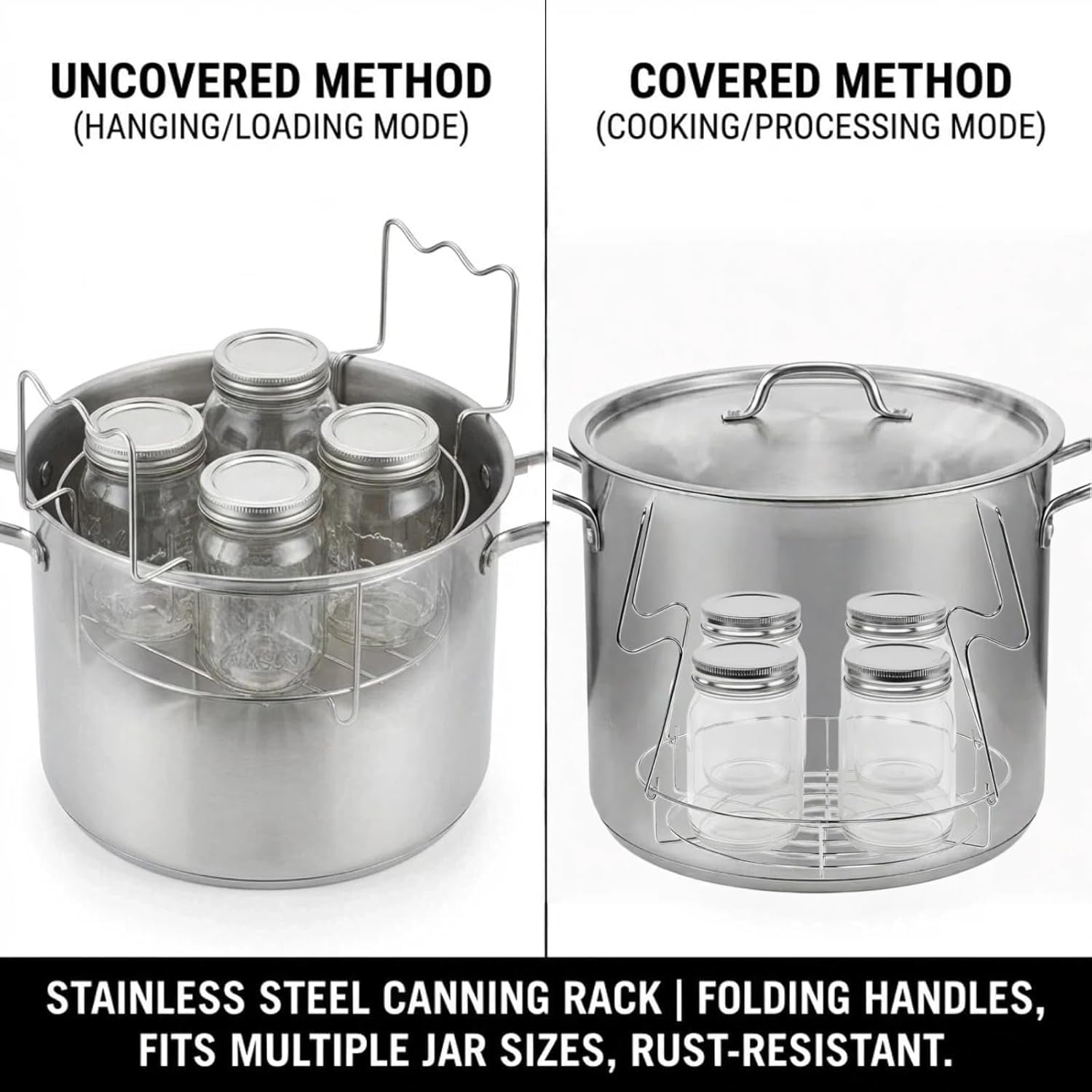 Stainless Steel Canning Rack with Jar Lifter Tongs, 12 Inch, 2-Piece Set